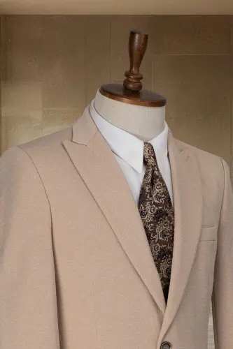 Qahvaxo‘ra To‘qimali Italyancha Uslubdagi Slim Fit Erkaklar Blazer Kurtkasi - Jigarrang Qaryag‘di - 3