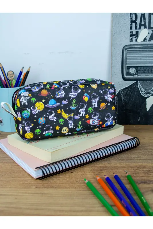 Qalam qutisi Astronaut Ikki bo'lmali Vegan charm (juft ko'zli qalamdon) - 2 dona Astronaut - 2