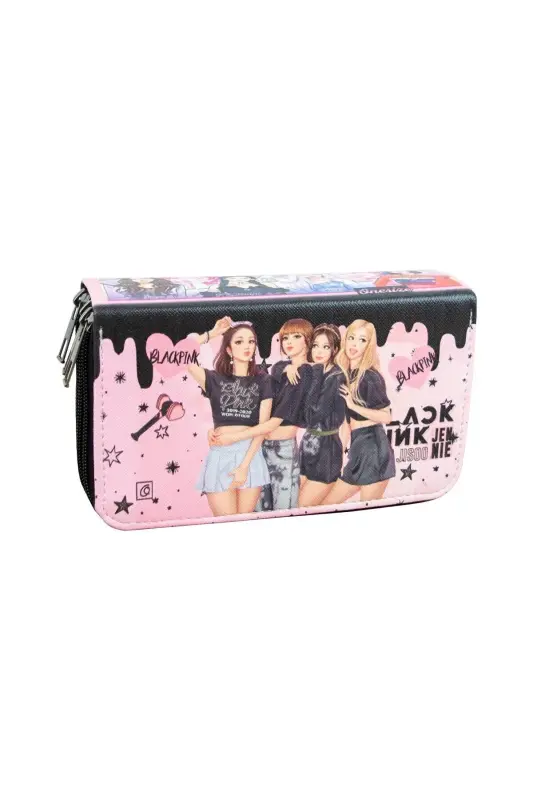 Qalam qutisi Black Pink Blink Vegan Teri Uch Bo'lmali (qalamdon)-BlackPink Blink Qora - 2