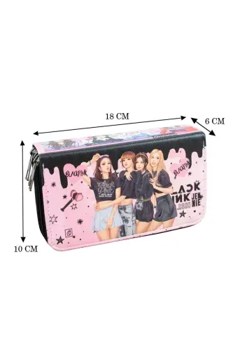 Qalam qutisi Black Pink Blink Vegan Teri Uch Bo'lmali (qalamdon)-BlackPink Blink Qora - 4