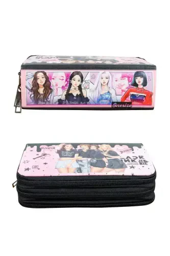 Qalam qutisi Black Pink Blink Vegan Teri Uch Bo'lmali (qalamdon)-BlackPink Blink Qora - 3