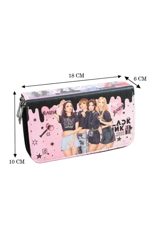 Qalam qutisi Black Pink Blink Vegan Teri Uch Bo'lmali (qalamdon)-BlackPink Blink Qora - 4