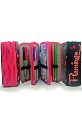 Qalam qutisi Flamingo Qora Kawai Organizer Qalamquti Vegan Charm Uch Bo'lmali Qalamdon-rangli15 - 5