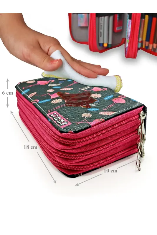 Qalam qutisi Flamingo Qora Kawai Organizer Qalamquti Vegan Charm Uch Bo'lmali Qalamdon-rangli15 - 6