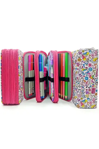 Qalam qutisi Musiqa naqshli Kawai Organizer qalamquti Vegan Charm uch bo'limli qalamdon-rangli4 - 5