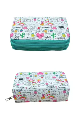 Qalam qutisi Queen Unicorn Kawaii Vegan charm uch bo'lmali (qalamdon) - Queen Unicorn yashil fermuar - 3