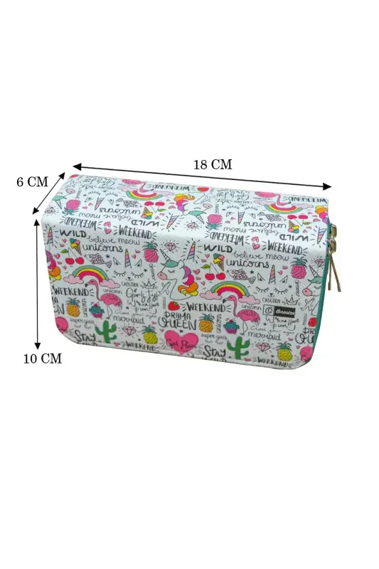 Qalam qutisi Queen Unicorn Kawaii Vegan charm uch bo'lmali (qalamdon) - Queen Unicorn yashil fermuar - 4