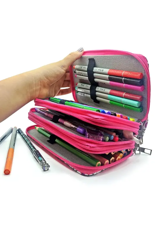 Qalam qutisi Unicorn-flamingo-avakado naqshli Kawai Organizer qalamqutisi Uch bo'lmali qalamdon-rangli2 - 4