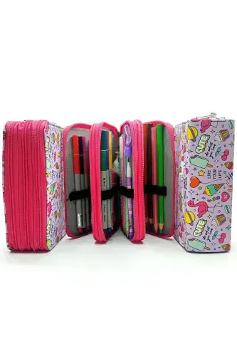 Qalam qutisi Unicorn-flamingo naqshli Kawai Organizer qalamquti Vegan teri Uch bo'lmali qalamdon-rangli9 - 5