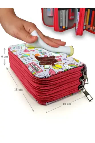 Qalam qutisi Unicorn-flamingo naqshli Kawai Organizer qalamquti Vegan teri Uch bo'lmali qalamdon-rangli9 - 6