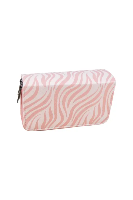 Qalam qutisi Zebra naqshli pushti vegan teri Uch bo'limli (qalamdon)-Zebra pushti - 2