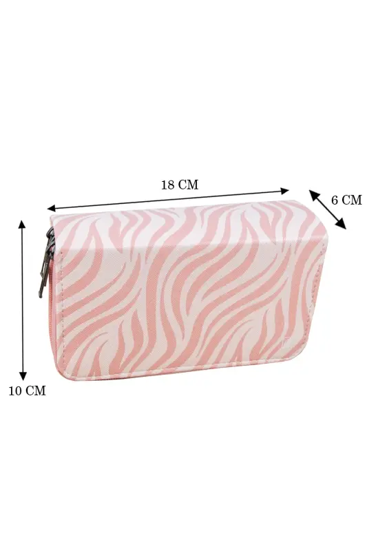 Qalam qutisi Zebra naqshli pushti vegan teri Uch bo'limli (qalamdon)-Zebra pushti - 4