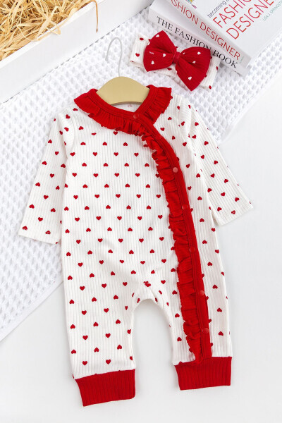 Qalbli Frfrli Bandanali Qiz Bebek Tulum Takımı - BABYMOD