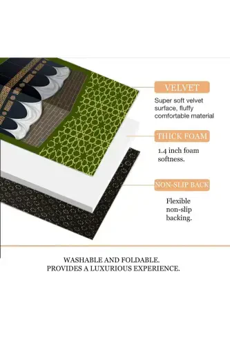 Qalin g'ubkali yumshoq joynamoz, yuviladigan, sep, sovg'a, namozlik, buklanadigan (70X120SM)-YASHIL TILLA KA'BA - CARPETELLA (1)