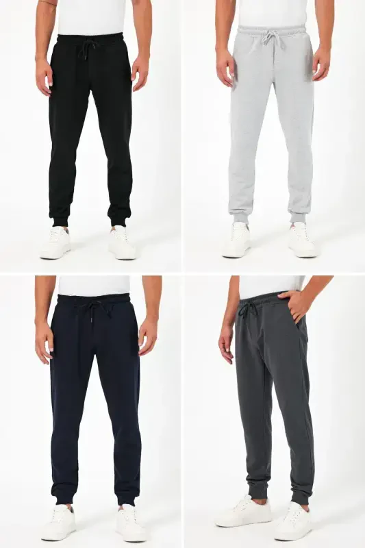 Qalin Qora-To‘q ko‘k-Kulrang-Antratsit Erkaklar 4 ta sport shim Jogger Orqa cho‘ntakli Pastki qismi rezinkali Regular Fi-Qora - 1