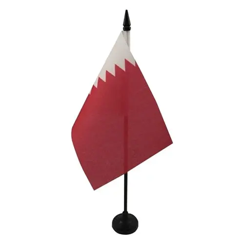 Qatar Table Flag 4'' x 6'' - Qatari Desk Flag 15 x 10 cm. - Black plastic stick and base - AZ FLAG 