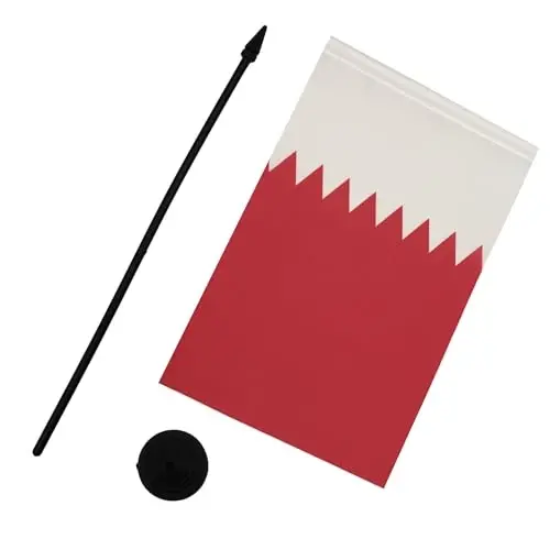 Qatar Table Flag 5'' x 8'' - Qatari Desk Flag 21 x 14 cm. - Black plastic stick and base - AZ FLAG - 3