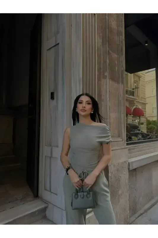 Qayiq Yaka Büzgülü Bluz Shimlar To'plami-ÇAĞLA - 1