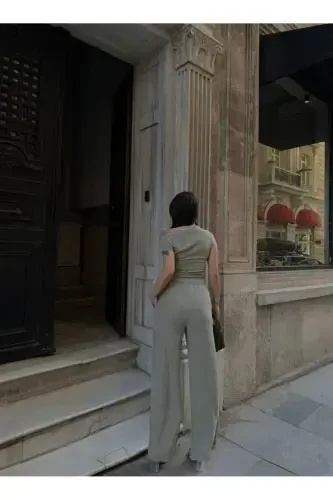 Qayiq Yaka Büzgülü Bluz Shimlar To'plami-ÇAĞLA - 3