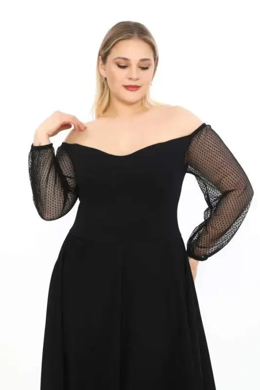 Qayiq Yaka Malika Bo'yinbog'li Karmen Kechki Libos ND609 - 2