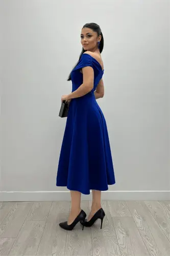 Qayiq Yaka Midi Ko'ylak - Sax - 5