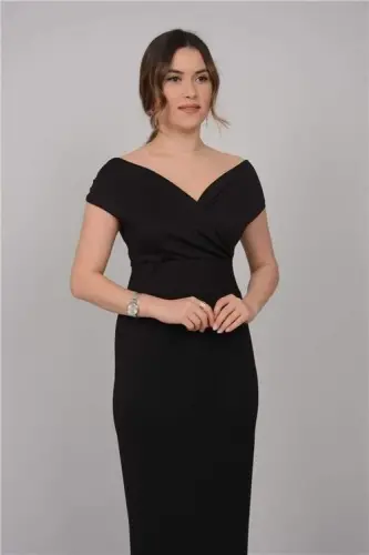 Qayiq yoqali qalam ko'ylak - Qora - BÜYÜKBEDENIZ (1)