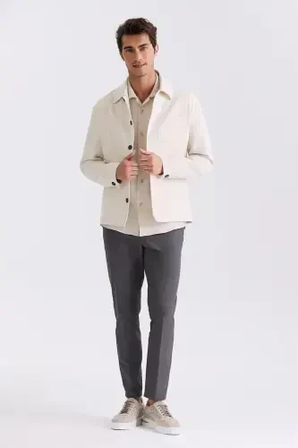 Qaymoqli Slim Fit Bolali Yaxasli Fasllik Palto - JAKAMEN (1)