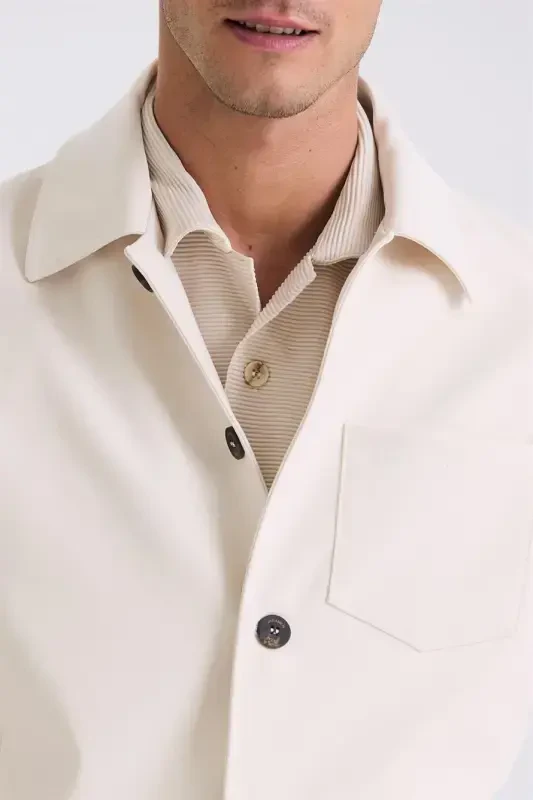 Qaymoqli Slim Fit Bolali Yaxasli Fasllik Palto - 3