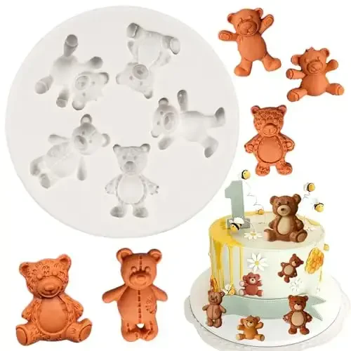QDMOLDS Bear Fondant Qoliplari Teddy Bear Silikon Qolipi Ayiq Shokoladli Konfet Qolipi Tug'ilgan kun tortini bezash Cupcake Topper Shakar hunarmandchiligi Polimer Gilam Gum Pastasi uchun - 1