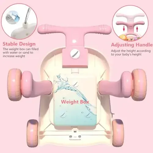 QDRAGON 3 in 1 Baby Walker and Activity Center for Baby Girl, Toddler, Learning to Walk, Sit to Stand, Early Learning Push Toys for Infant 6-12 Months Pink - 5