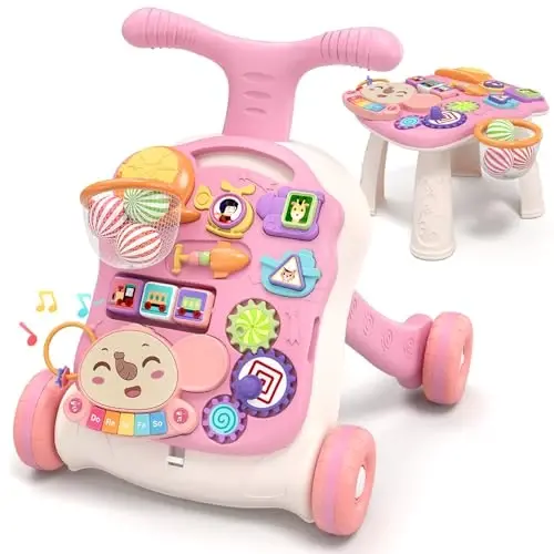 QDRAGON 3 in 1 Baby Walker and Activity Center for Baby Girl, Toddler, Learning to Walk, Sit to Stand, Early Learning Push Toys for Infant 6-12 Months Pink - 1