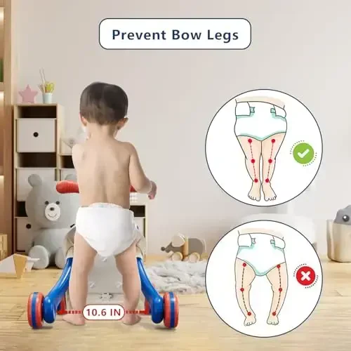 QDRAGON 3 in 1 Baby Walker and Activity Center for Boy, Learning to Walk, Sit to Stand, Early Educational Push Toys with Music Panel for Infant Toddler 12+ Months Blue - 6