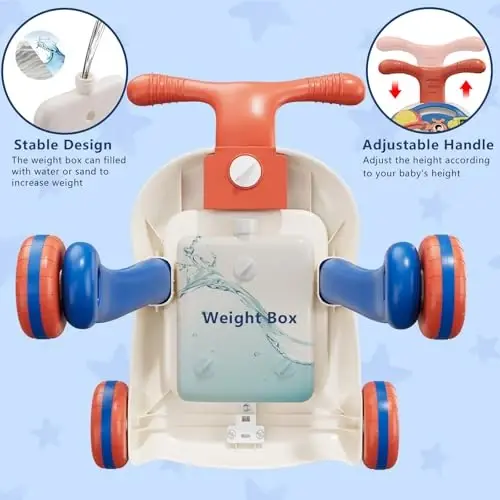 QDRAGON 3 в 1 Baby Walker and Activity Center for Boy, Learning to Walk, Sit to Stand, Early Educational Push Toys with Music Panel for Infant Toddler 12+ Months Blue - 5