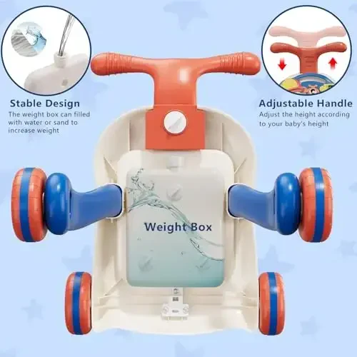 QDRAGON 3 in 1 Baby Walker and Activity Center for Boy, Learning to Walk, Sit to Stand, Early Educational Push Toys with Music Panel for Infant Toddler 12+ Months Blue - 5