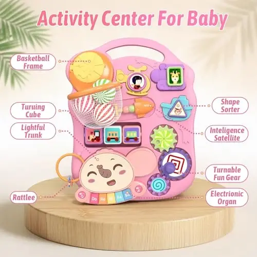 QDRAGON 3 in 1 Baby Walker and Activity Center for Girl, Learning to Walk, Sit to Stand, Early Educational Push Toys with Music Panel for Infant Toddler 12+ Months Pink - 4