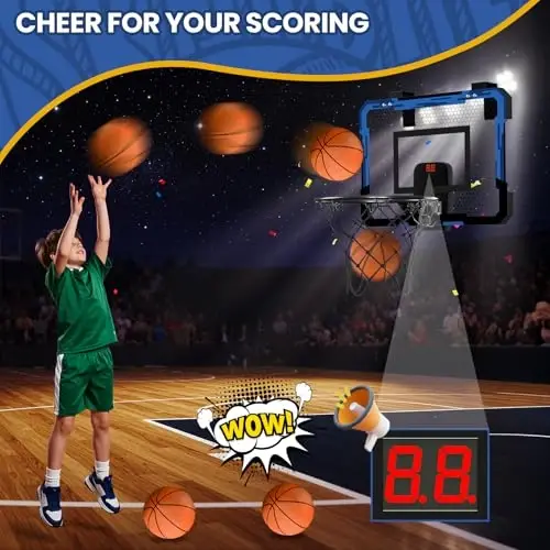 QDRAGON Mini Basketball Hoop, Over The Door Indoor, with 3 Balls/Inflator/Breakaway Rim, Basketball Toy Gifts for Kids and Adults, Suit for Bedroom/Office/Outdoor, Blue with Scoreboard - 1