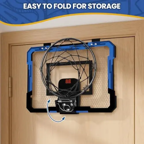 QDRAGON Mini Basketball Hoop, Over The Door Indoor, with 3 Balls/Inflator/Breakaway Rim, Basketball Toy Gifts for Kids and Adults, Suit for Bedroom/Office/Outdoor, Blue with Scoreboard - 2