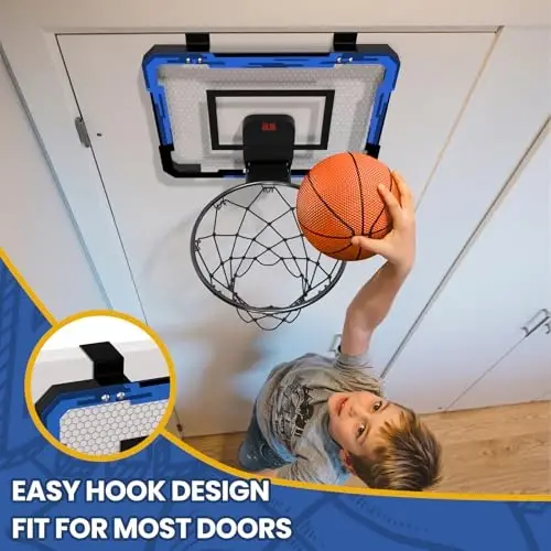 QDRAGON Mini Basketball Hoop, Over The Door Indoor, with 3 Balls/Inflator/Breakaway Rim, Basketball Toy Gifts for Kids and Adults, Suit for Bedroom/Office/Outdoor, Blue with Scoreboard - 3