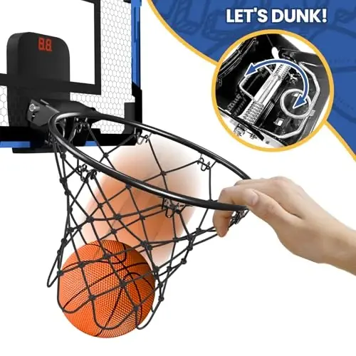 QDRAGON Mini Basketball Hoop, Over The Door Indoor, with 3 Balls/Inflator/Breakaway Rim, Basketball Toy Gifts for Kids and Adults, Suit for Bedroom/Office/Outdoor, Blue with Scoreboard - 4
