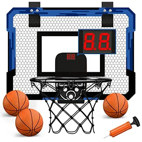 QDRAGON Mini Basketball Hoop, Over The Door Indoor, with 3 Balls/Inflator/Breakaway Rim, Basketball Toy Gifts for Kids and Adults, Suit for Bedroom/Office/Outdoor, Blue with Scoreboard - 5