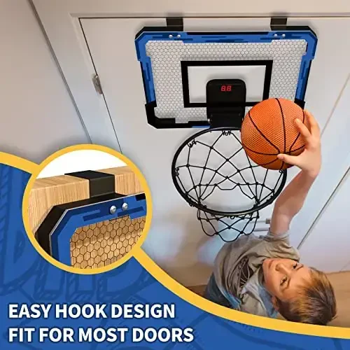 QDRAGON Indoor Basketball Hoop for Kids, Over The Door Basketball Hoops, Mini Hoop with Scoreboard & 3 Balls, Basketball Toys Gifts for 5 6 7 8 9 10 11 12 Year Old Boys Girls Teens - 4
