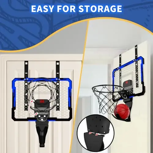 QDRAGON Indoor Basketball Hoop for Kids, Over The Door Mini Basketball Hoops with 7 LED Lighting, Basketball Toys Gifts for 5 6 7 8 9 10 11 12 Year Old Boys Girls Teens, Blue - 3