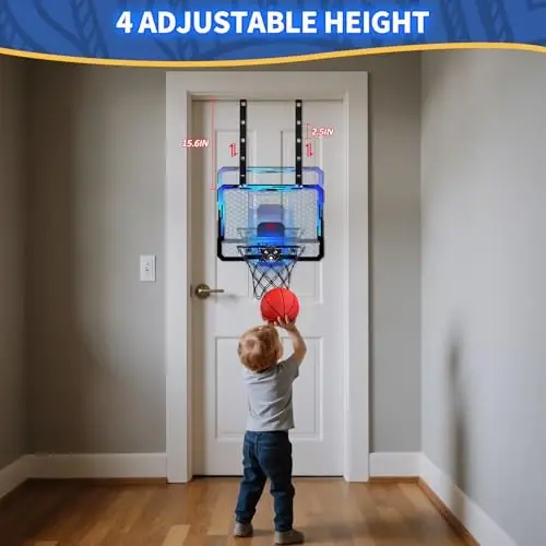 QDRAGON Indoor Basketball Hoop for Kids, Over The Door Mini Basketball Hoops with 7 LED Lighting, Basketball Toys Gifts for 5 6 7 8 9 10 11 12 Year Old Boys Girls Teens, Blue - 6