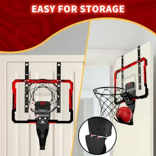 QDRAGON Indoor Basketball Hoop for Kids, Over The Door Mini Basketball Hoops with 7 LED Lighting, Basketball Toys Gifts for 5 6 7 8 9 10 11 12 Year Old Boys Girls Teens, Red - 3