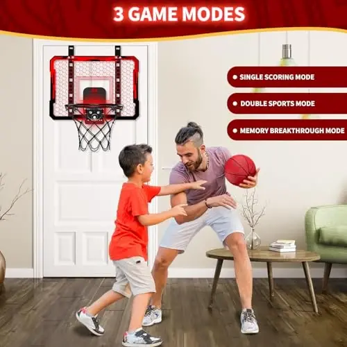 QDRAGON Indoor Basketball Hoop for Kids, Over The Door Mini Basketball Hoops with 7 LED Lighting, Basketball Toys Gifts for 5 6 7 8 9 10 11 12 Year Old Boys Girls Teens, Red - 5