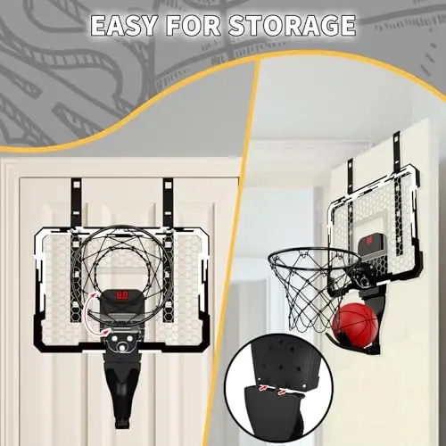 QDRAGON Indoor Basketball Hoop for Kids, Over The Door Mini Basketball Hoops with 7 LED Lighting, Basketball Toys Gifts for 5 6 7 8 9 10 11 12 Year Old Boys Girls Teens, White - 3