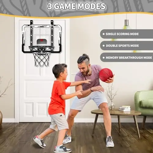 QDRAGON Indoor Basketball Hoop for Kids, Over The Door Mini Basketball Hoops with 7 LED Lighting, Basketball Toys Gifts for 5 6 7 8 9 10 11 12 Year Old Boys Girls Teens, White - 4