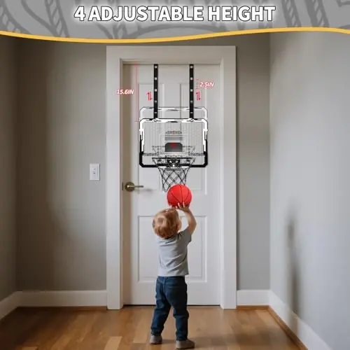 QDRAGON Indoor Basketball Hoop for Kids, Over The Door Mini Basketball Hoops with 7 LED Lighting, Basketball Toys Gifts for 5 6 7 8 9 10 11 12 Year Old Boys Girls Teens, White - 5