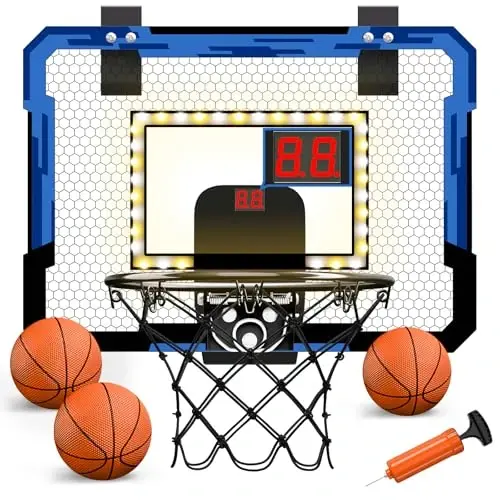 QDRAGON Mini Basketball Hoop with Scoreboard/LED Light, Glow in The Dark Over The Door Basketball Hoop Indoor, Toy Gifts for Kids/Adults/Boys/Girls - QDRAGON