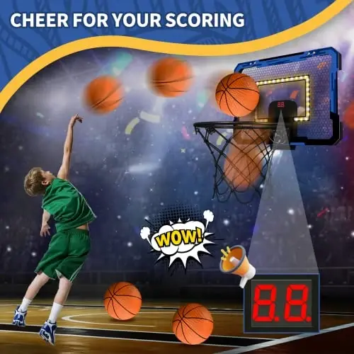 QDRAGON Mini Basketball Hoop with Scoreboard/LED Light, Glow in The Dark Over The Door Basketball Hoop Indoor, Toy Gifts for Kids/Adults/Boys/Girls - 2